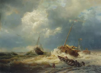 Schepen in een storm aan de Nederlandse kust, 1854